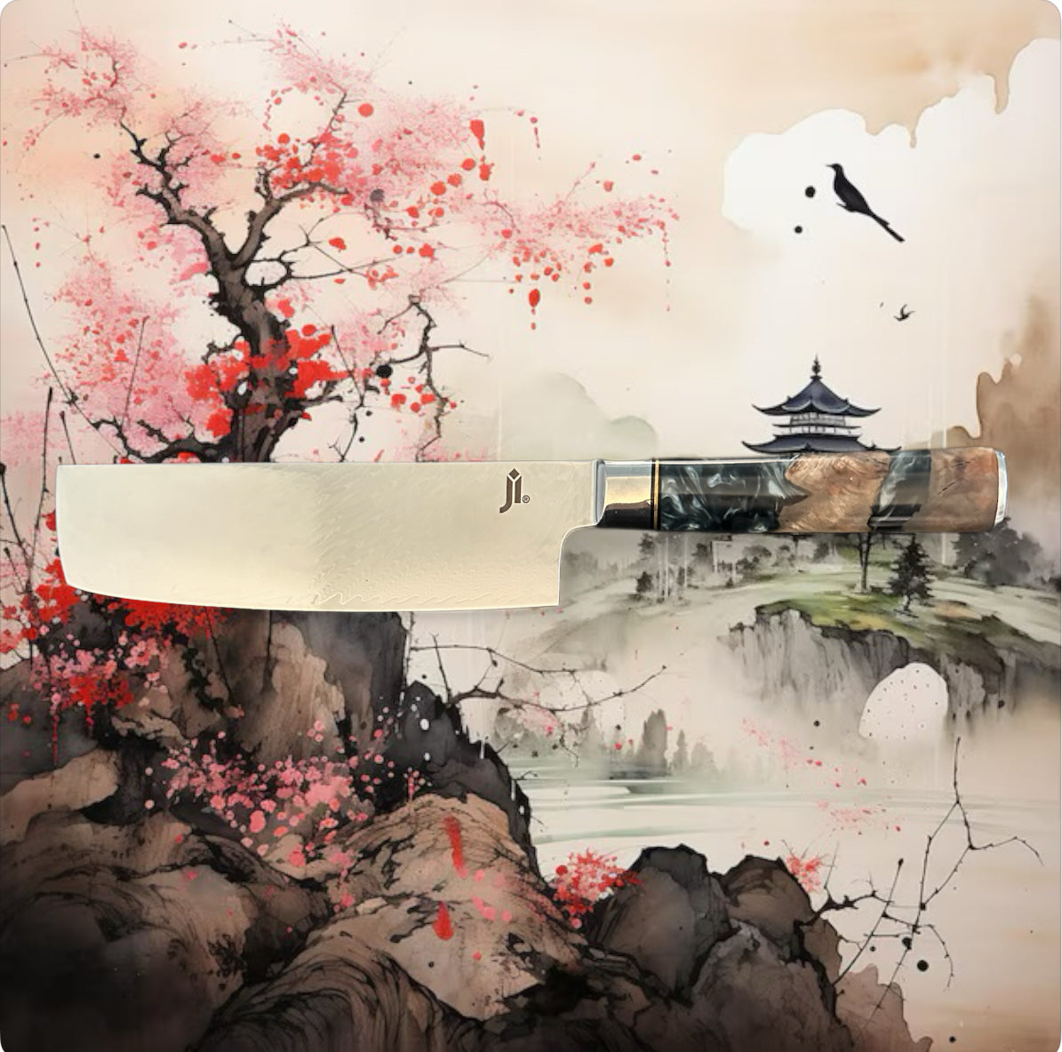 JI 'Tatsu' Nakiri Knife damascus