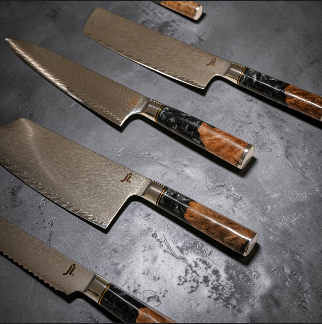 JI 'Tutsu' Full Kitchen damascus Set  (5 Pcs)